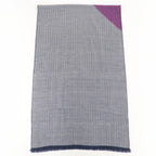 Hermes Cashmere H Logo Leather Patch with Fringe Large Shawl Purple Navy Scarf — view 3