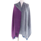 Hermes Cashmere H Logo Leather Patch with Fringe Large Shawl Purple Navy Scarf — view 4