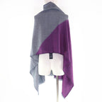 Hermes Cashmere H Logo Leather Patch with Fringe Large Shawl Purple Navy Scarf — view 6