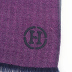 Hermes Cashmere H Logo Leather Patch with Fringe Large Shawl Purple Navy Scarf — view 7
