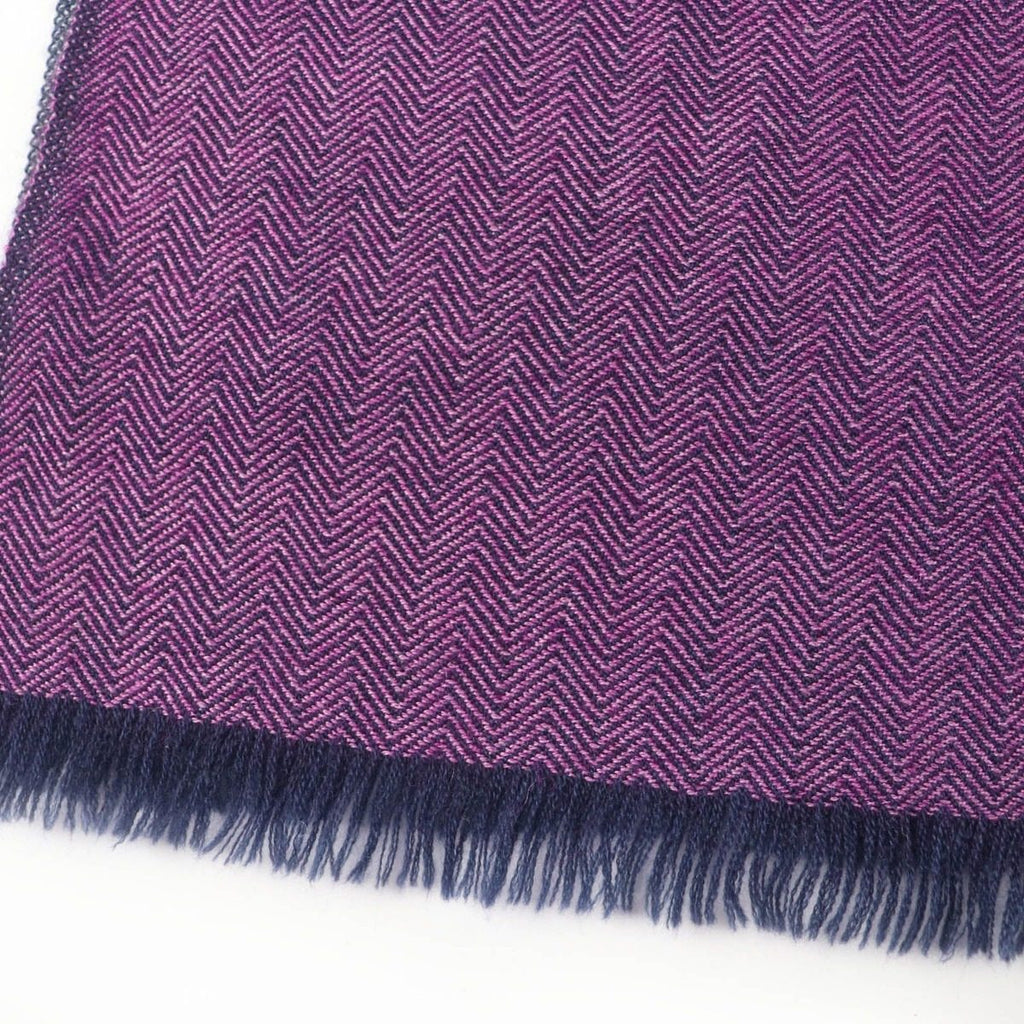 Hermes Cashmere H Logo Leather Patch with Fringe Large Shawl Purple Navy Scarf — view 8