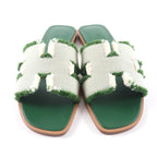 Hermes Oran Fringe Canvas Leather Sandals Green 35 — view 4