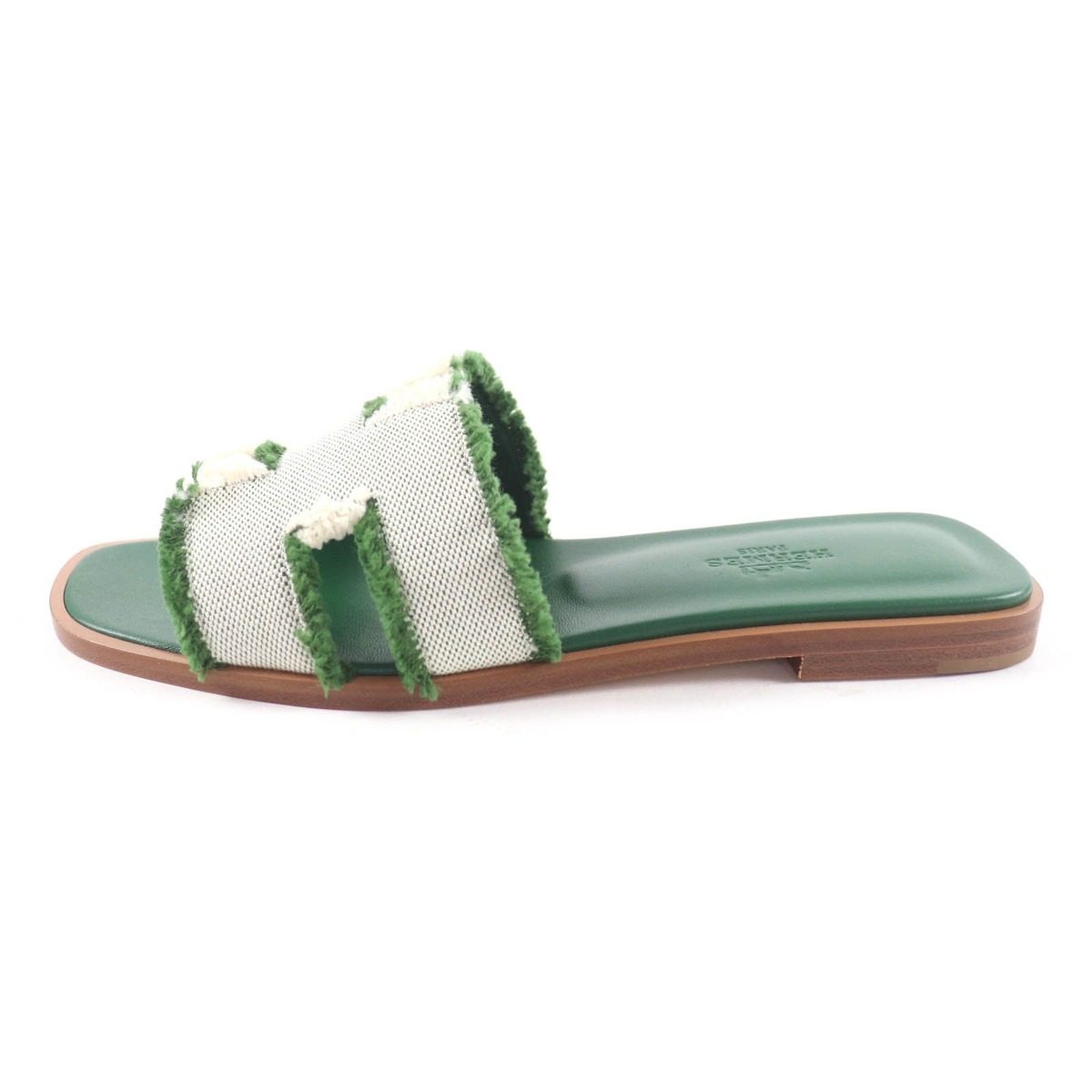 Hermes Oran Fringe Canvas Leather Sandals Green 35 — view 5