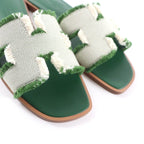 Hermes Oran Fringe Canvas Leather Sandals Green 35 — view 8
