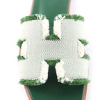Hermes Oran Fringe Canvas Leather Sandals Green 35 — view 9