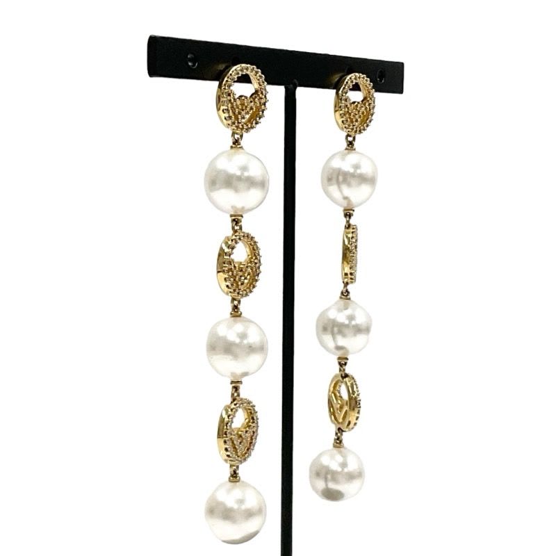 Fendi F Is Earrings Earring Gold Rhinestone Pearl — view 3