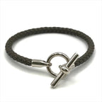 Hermes Glenan Leather Bra Calf Silver Gray Bangle Bracelet