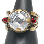 Dior Ring m Gold Red Plated Rhinestone