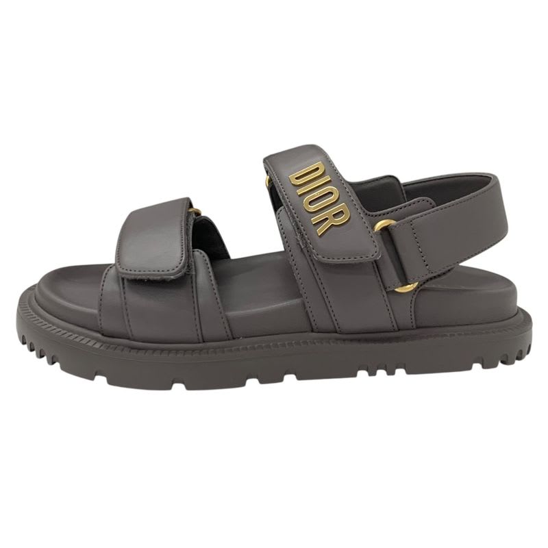 Christian Dioract Sandals Shoes Leather Gray Gold Logo Sports — view 3