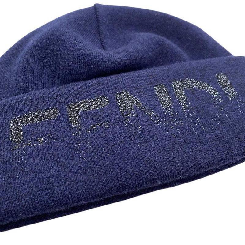 Fendi Knit Cap Fxq334 Arhd S M Lame Logo Navy — view 3