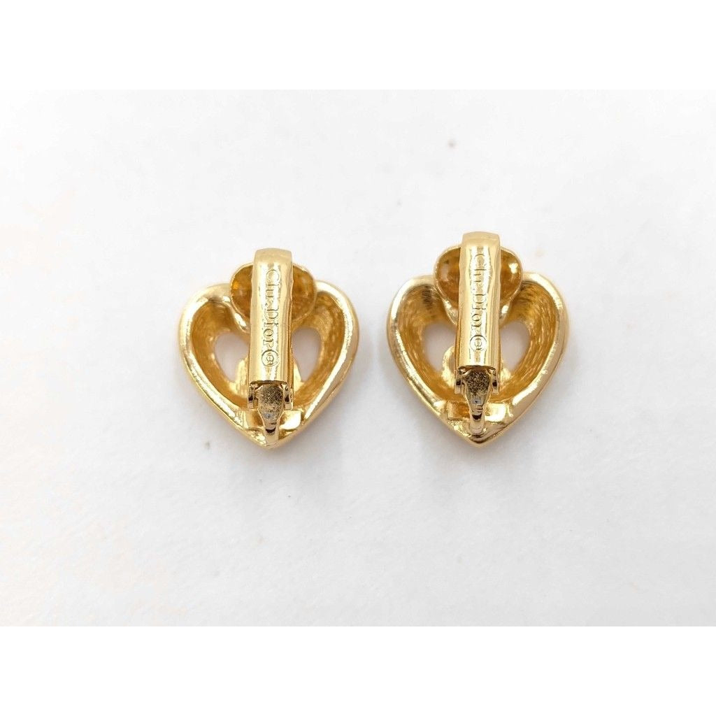 Dior Earrings Gold Metal Rhinestone CD Logo — view 2