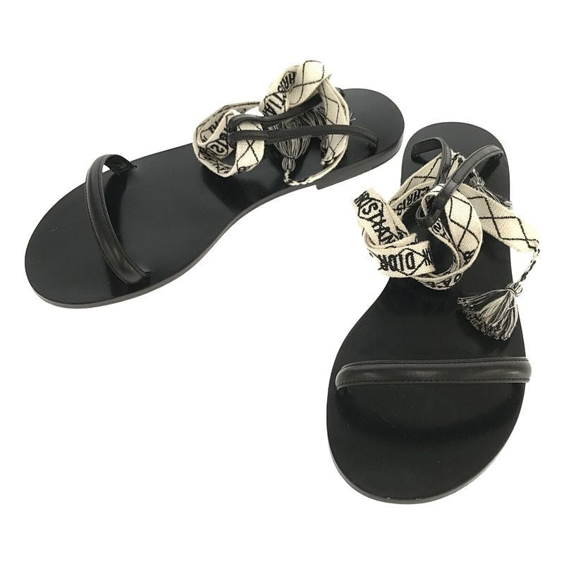 Christian Dior Ja Ankle Ribbon Flat Sandals 38 Black