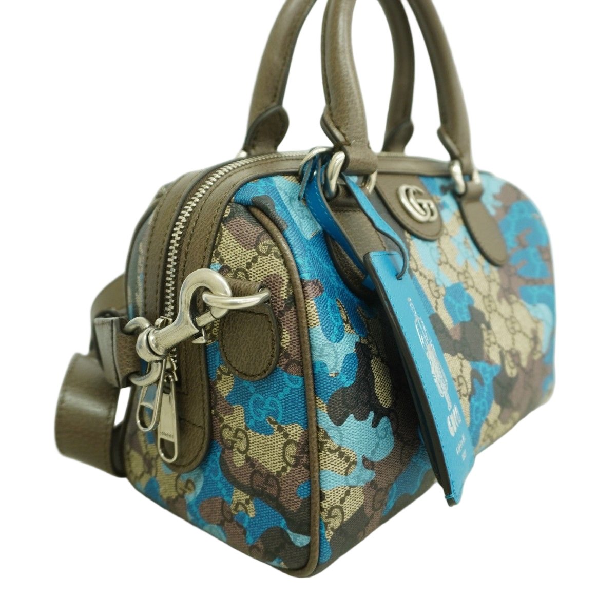 Gucci Handbag Camouflage Blue Brown Silver 2-Way — view 2