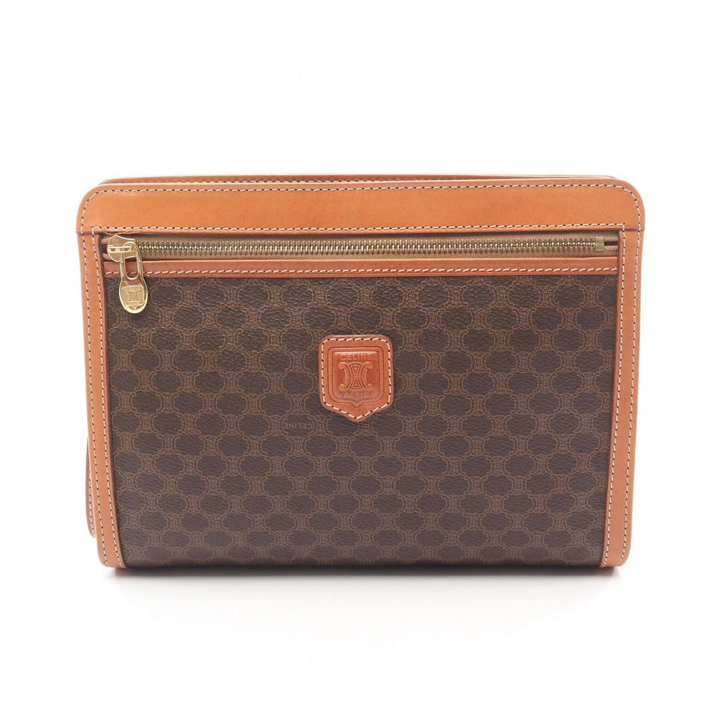 Celine Clutch Macadam Dark Brown Canvas Leather
