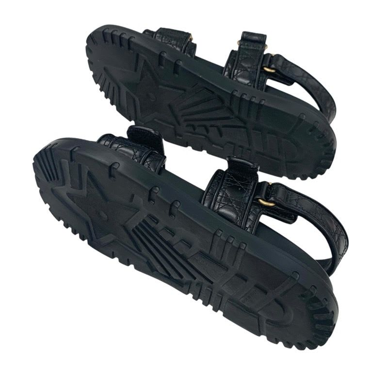 Christian Dioract Sandals Shoes Calfskin Black Gold Logo Cannage Quilted Sports — view 6
