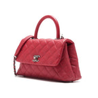 Chanel Quilted Coco Handle 2-Way Handbag Caviar Leather Red With Silver Hardware — view 2