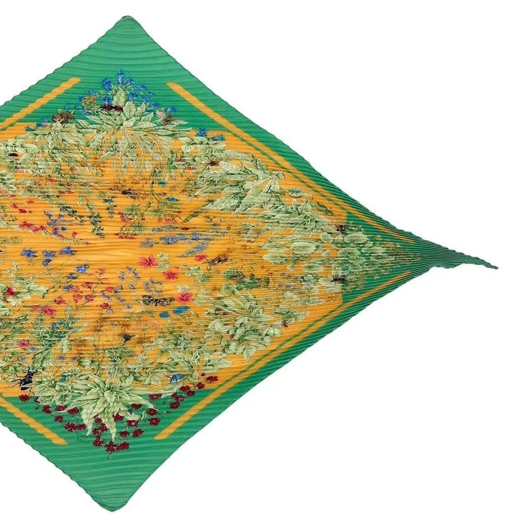 Hermes Pleated Silk Scarf la Prairie Grassland Green — view 3