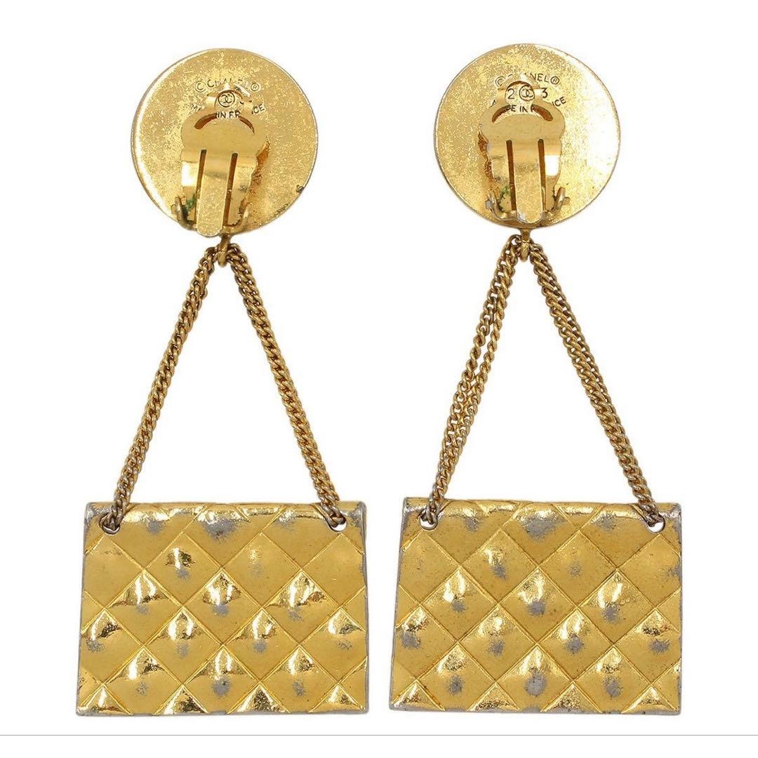 Chanel CC Logo Quilted Bag Motif Swing Earrings — view 2
