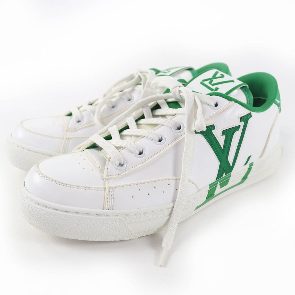 Louis Vuitton Charlie Line LV Logo Leather Low Cut Sneakers White Green 37 Made