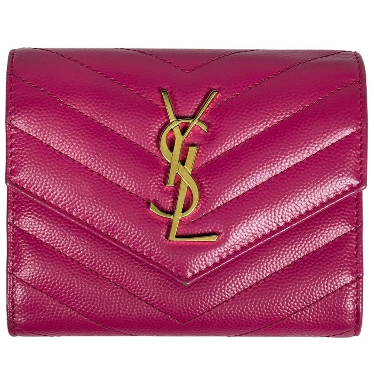 Saint Laurent Yves Logo Trifold Wallet Leather Pink