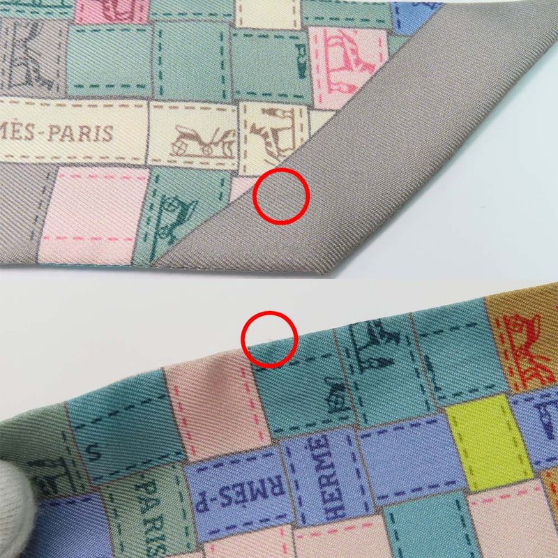 Hermes Twilly Bolduc Check Scarf Gray Multicolor 100% Silk — view 5