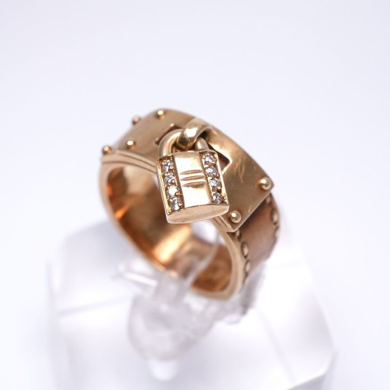 Hermes Kelly Ring 750 Gold Vintage Antique Hallmarked Diamond Jewelry