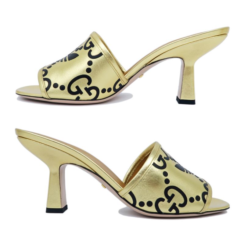 Gucci Adidas Collaboration Sandals Gold Size 38 Mule Heel Logo — view 3