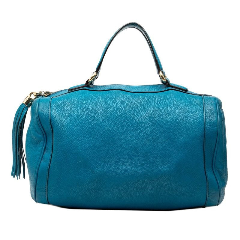 Gucci Soho Interlocking Tassel Mini Boston Bag Blue Leather