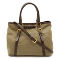 Prada Logo Jacquard Ribbon Tote 2-Way Shoulder Bag Canvas Khaki
