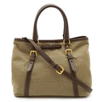 Prada Logo Jacquard Ribbon Tote 2-Way Shoulder Bag Canvas Khaki