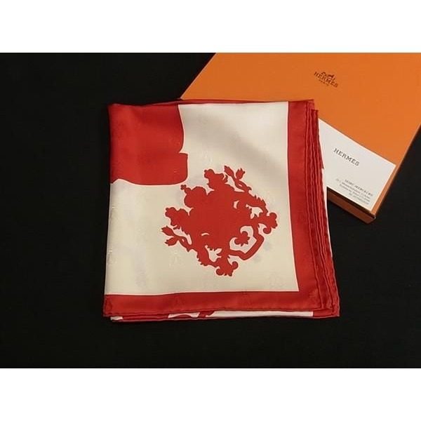 Hermes Harnais de Cour Carre 90 Silk Scarf Shawl Red White