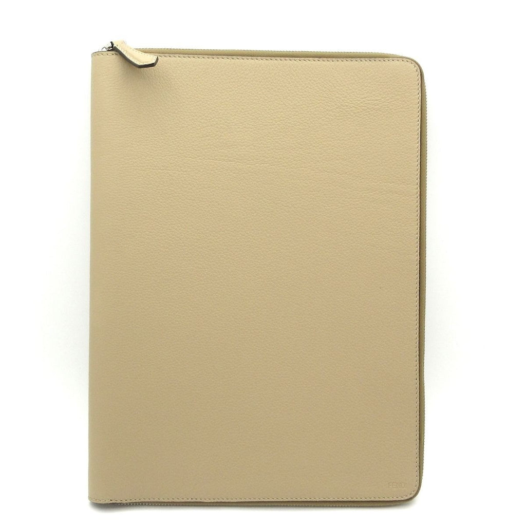 Fendi Case Gray Beige Document Zip Around Leather