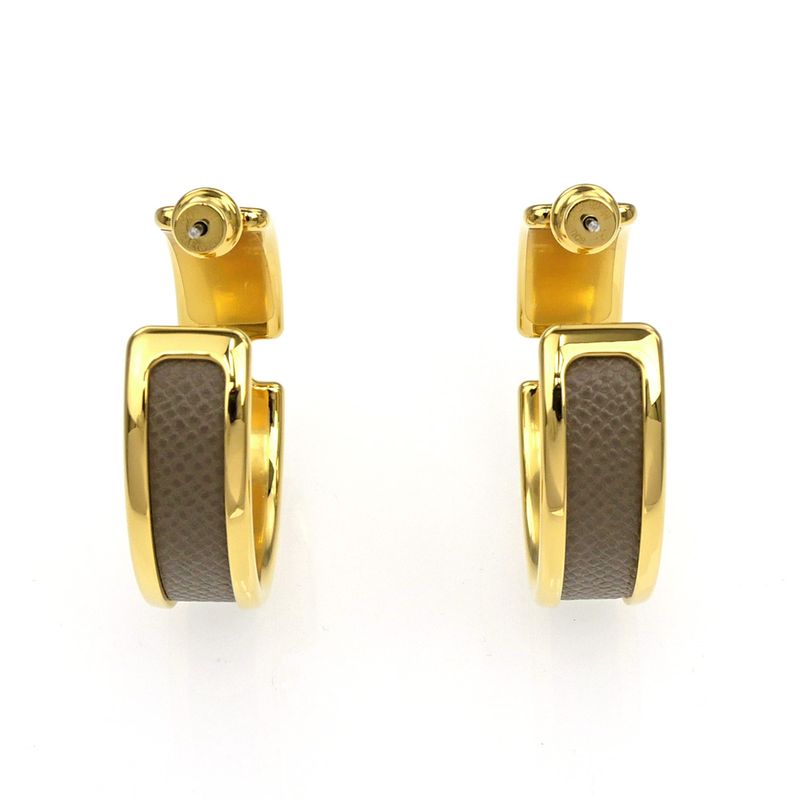 Hermes Earrings Olympe Etoupe Gold Hardware Brown Pair Of Accessories — view 3