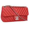 Chanel Chevron Lambskin Chain Shoulder Bag Red