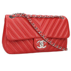 Chanel Chevron Lambskin Chain Shoulder Bag Red