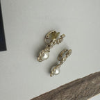 Chanel CC Logo Rhinestone Pearl Earrings Gold — view 3