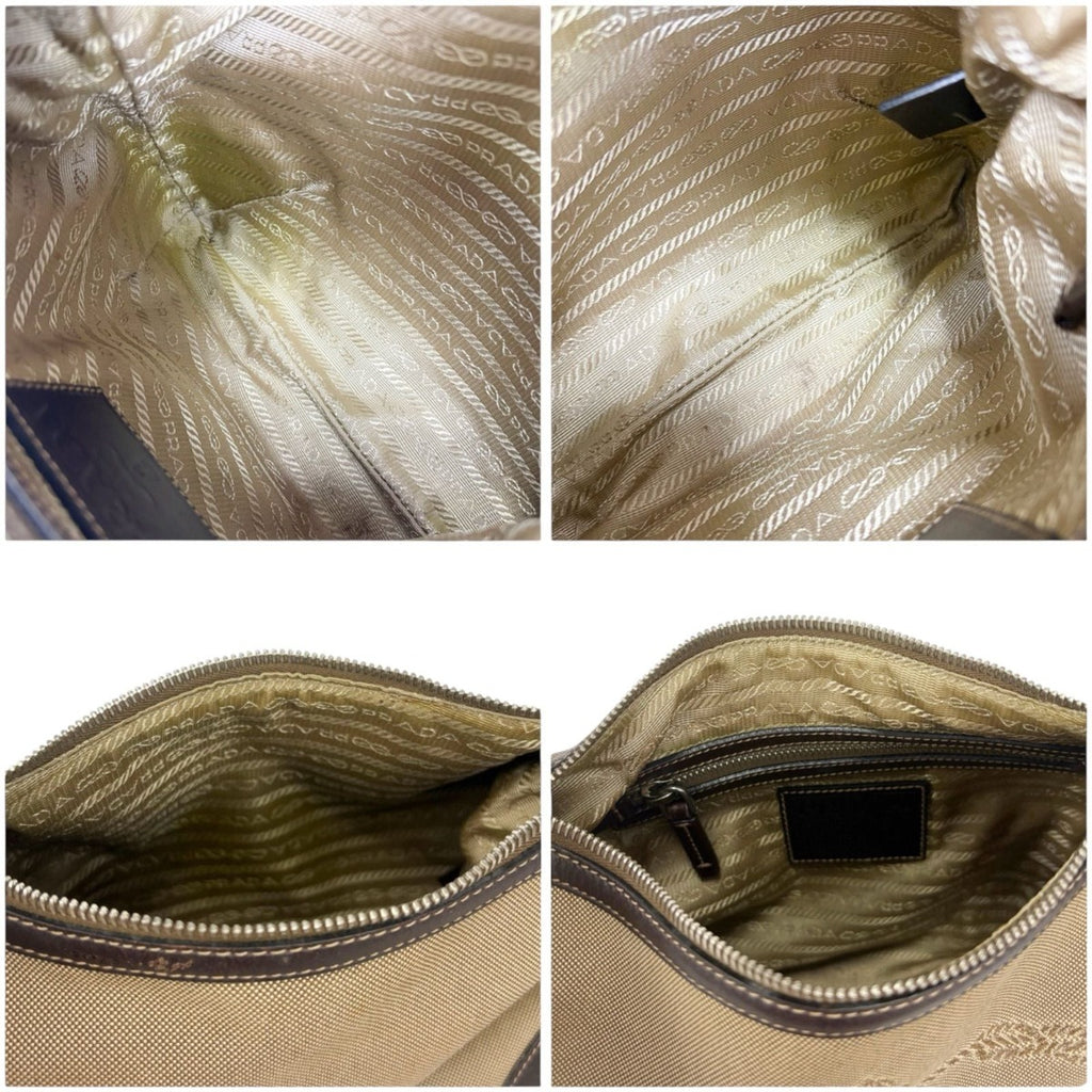 Prada Shoulder Bag with Tag Charm Logo Jacquard Canvas Beige Brown — view 7