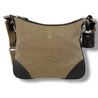 Prada Shoulder Bag with Tag Charm Logo Jacquard Canvas Beige Brown — view 9