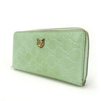 Gucci Long Wallet Round Zipper Sima Leather Mint Green Color Linea Cat — view 2