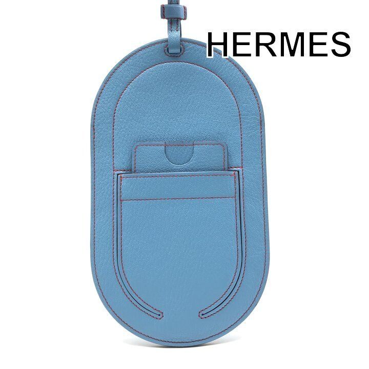 Hermes Pochette Insalm Leather Mini Smartphone Shoulder Bag Blue Purse