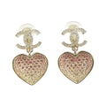 Chanel Iconic CC Pave Crystal Heart Earrings
