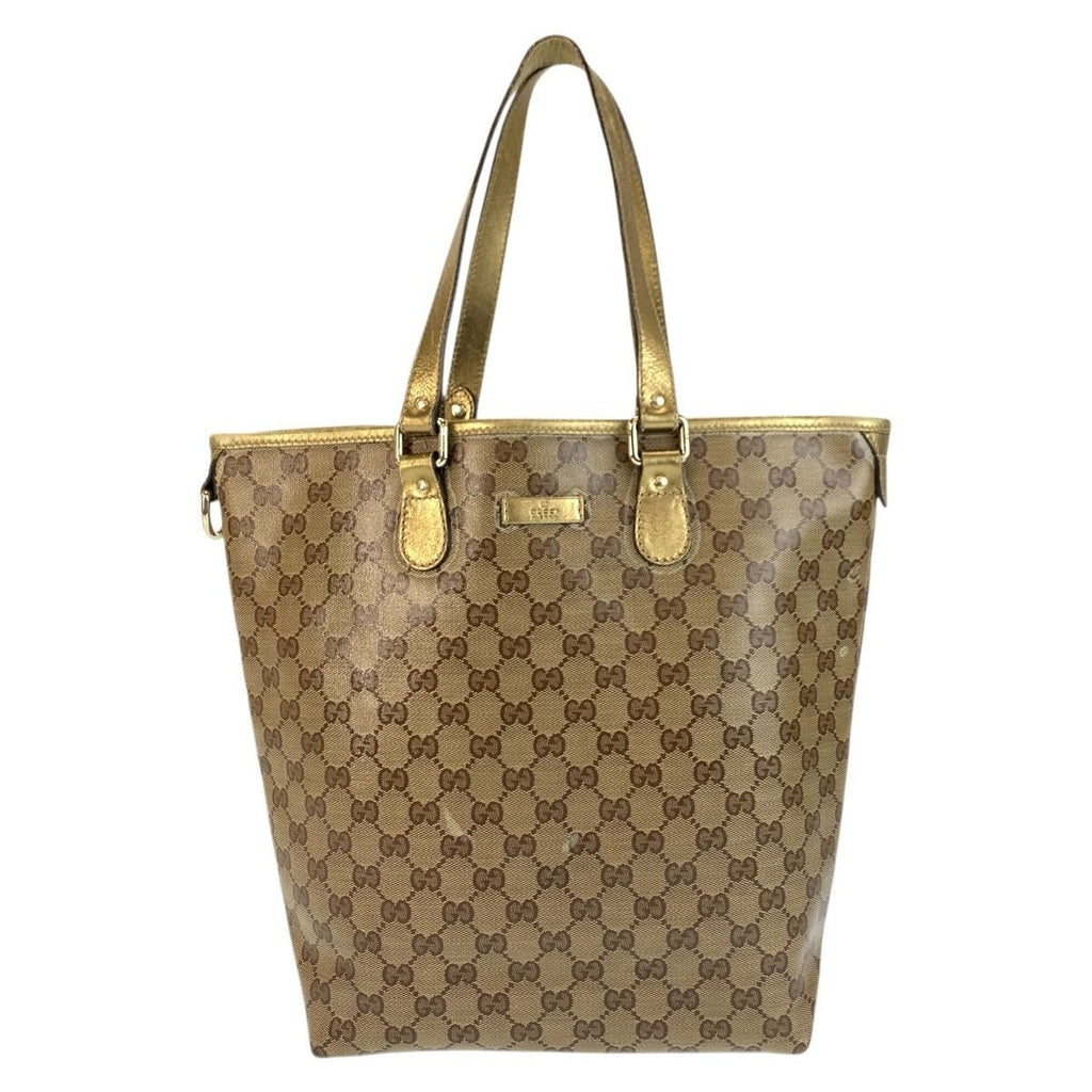 Gucci GG Crystal Beige Gold Leather Tote Shoulder Bag