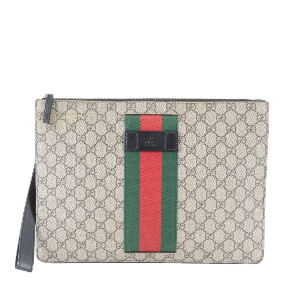 Gucci GG Supreme Sherry Line Leather Clutch Pouch Business