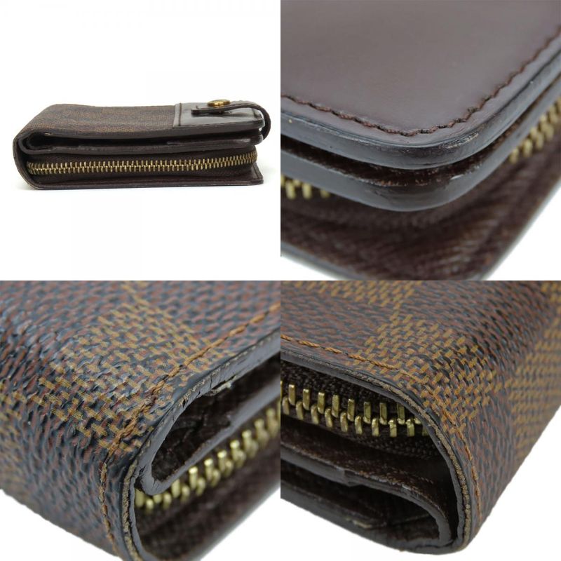 Louis Vuitton Bifold Wallet Compact Zip Damier Ebene Brown Gold Hardware — view 4