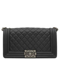 Chanel Shoulder Bag Boy 25 Caviar Leather Black Silver Chain