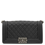 Chanel Shoulder Bag Boy 25 Caviar Leather Black Silver Chain