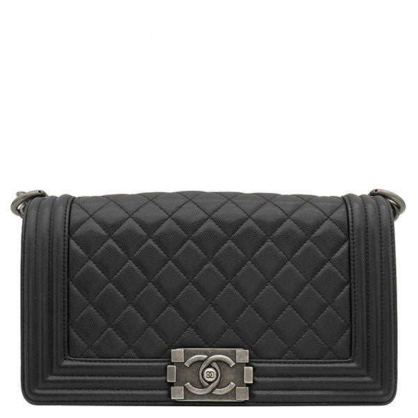Chanel Shoulder Bag Boy 25 Caviar Leather Black Silver Chain