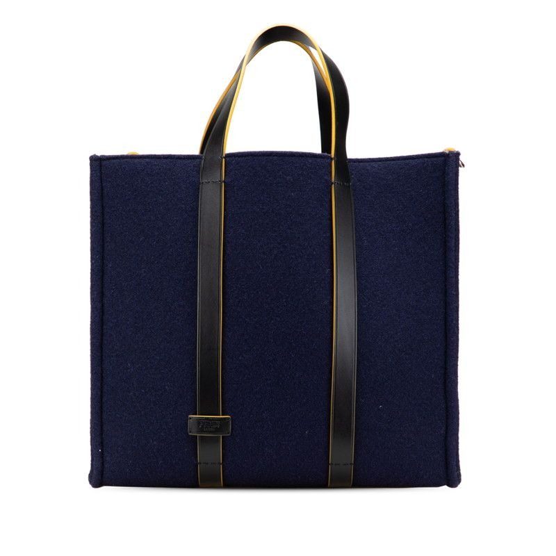 Fendi Tote Navy Wool Leather