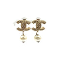 Chanel CC Logo Pearl Swing Faux Color Stone Off White Clear Gold Earrings