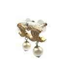 Chanel CC Logo Pearl Swing Faux Color Stone Off White Clear Gold Earrings — view 2